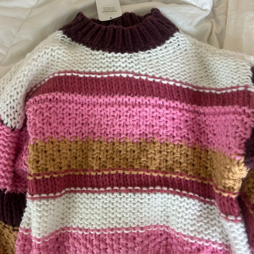 American Threads Pink and Brown Striped Sweater - Picture 2 of 6